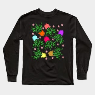 Floral Line Art Pattern Long Sleeve T-Shirt